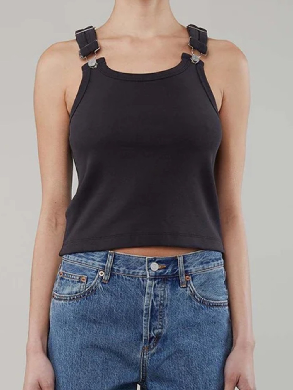 Still Here Black Tank Top with buckles - Women